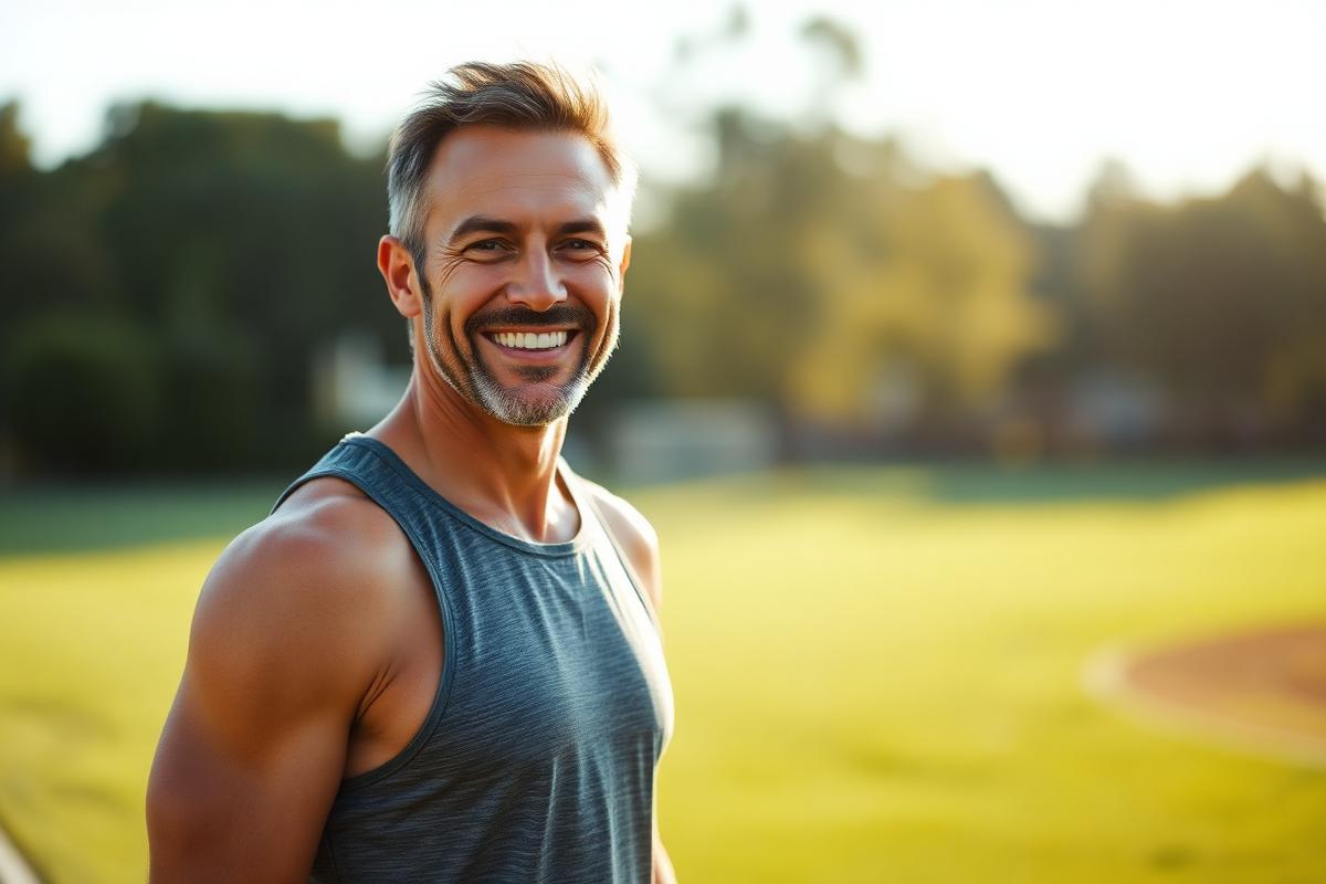 Active man in his forties feeling energetic outdoors